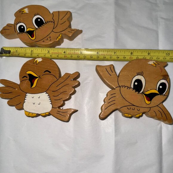 3 Hand Painted Vintage Birds Wall Decor Plaques Baby Child Room - Picture 8 of 8